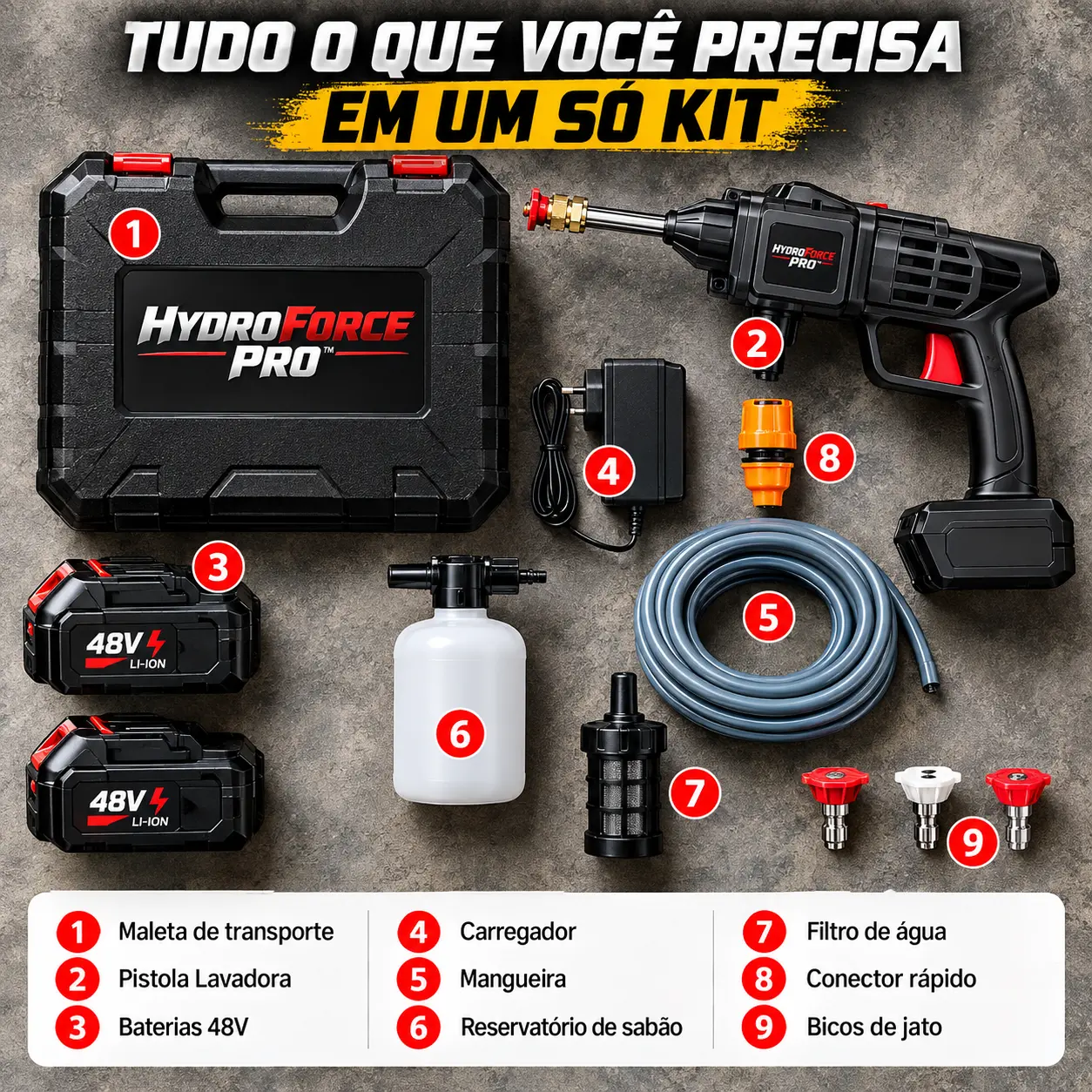Lavadora de alta pressão com acessórios